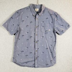 Vans Men's Large Blue Tropical Palm Tree Flamingo Chambray Button Down Shirt L